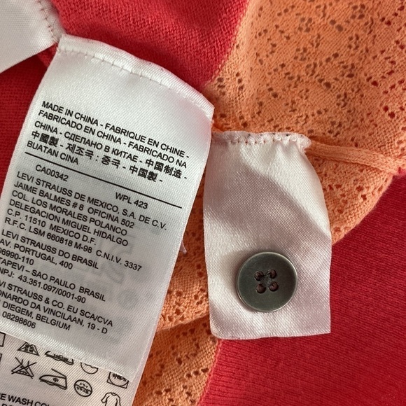 Levis Womens Striped Cardigan Pink Orange V Neck Cotton Viscose Knit Sweater M - Picture 8 of 11